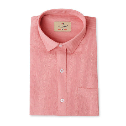 Peach Pink Popcorn Solid Half Sleeves Shirt