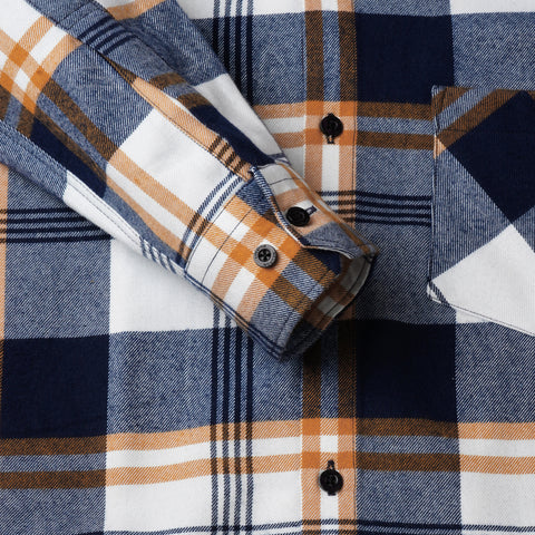 Men Orange Line & White Checked Flannel Shirt