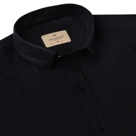 Black Popcorn Solid Half Sleeves Shirt