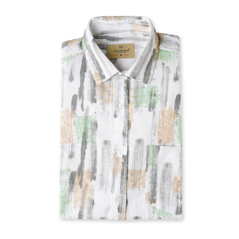 ABSTRACT GREEN HALF SLEEVES POPCORN SHIRT