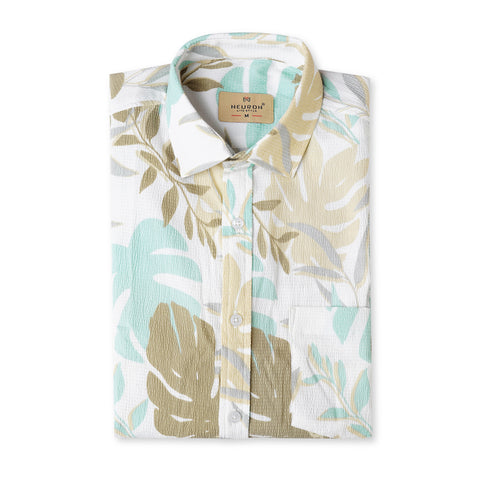 Popcorn Brown Leaf Half Sleeves Printed Shirt
