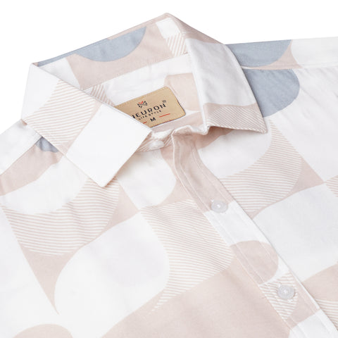 Geometric Peach Half Sleeves Printed Shirt