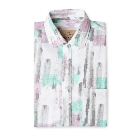 ABSTRACT PINK HALF SLEEVES POPCORN SHIRT