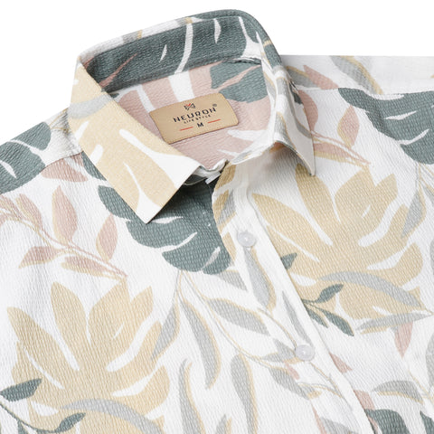 Popcorn Bottle Green Leaf Half Sleeves Printed Shirt