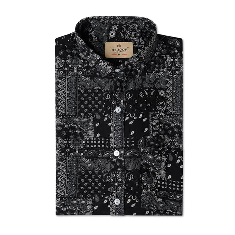 Men Black & Silver Half Sleeves Printed Shirt