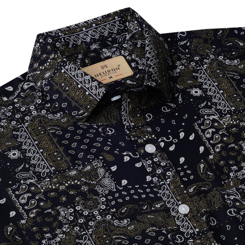 Men Navy & Gold Half Sleeves Printed Shirt