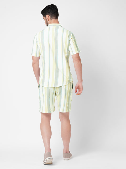 MEN STRIPED CREAM AND GREY CO-ORD SET