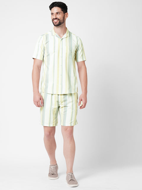 MEN STRIPED CREAM AND GREY CO-ORD SET
