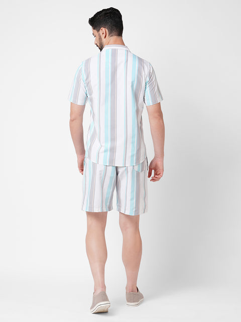 MEN STRIPED GREEN AND GREY CO-ORD SET