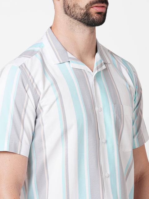 MEN STRIPED GREEN AND GREY CO-ORD SET