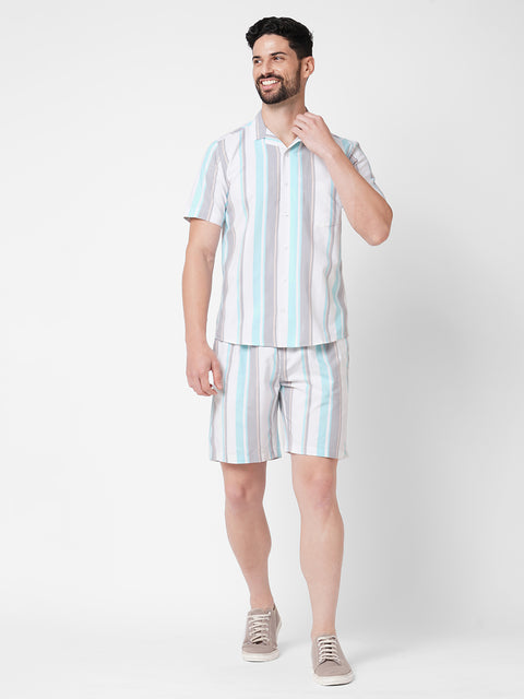 MEN STRIPED GREEN AND GREY CO-ORD SET