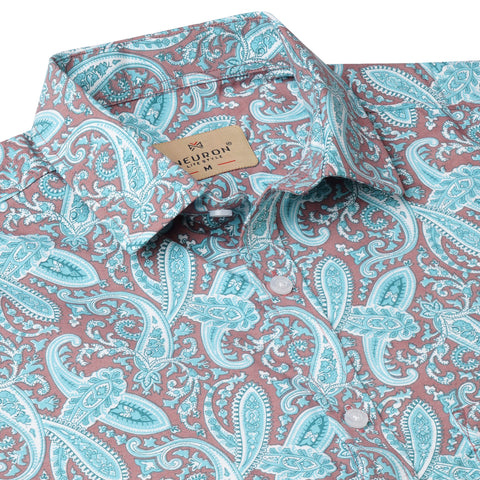 LEAF BROWN & SKY HALF SLEEVES PRINTED SHIRT