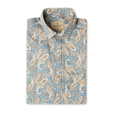 LEAF BLUE HALF SLEEVES PRINTED SHIRT
