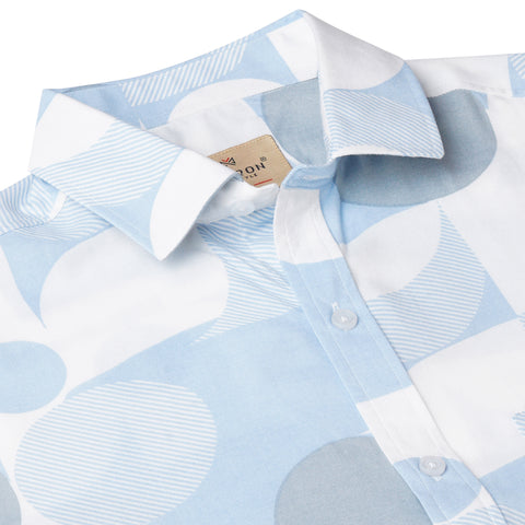 Geometric Blue Half Sleeves Printed Shirt