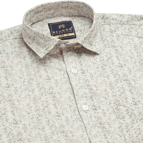 Men Cream Printed Full Sleeve Shirt