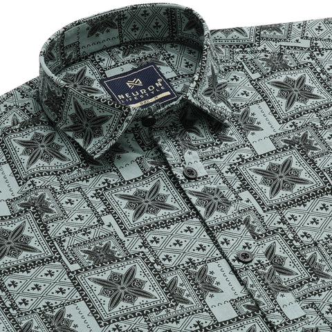 Black And Green Floral Half Sleeves Shirt