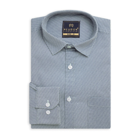 Men Blue Dotted Printed Full Sleeve Shirt