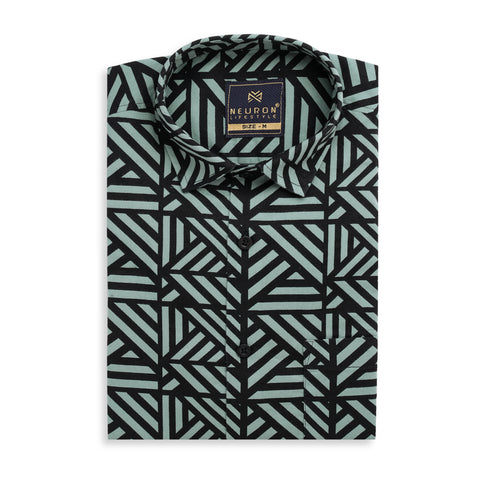 Black And Green Criss Cross Half Sleeves Shirt