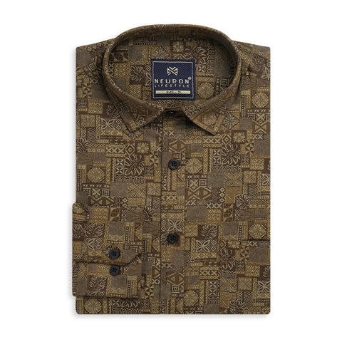 Men Brown Printed Full Sleeves Shirt