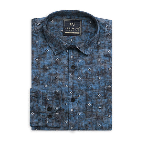 Men Royal Blue Printed Full Sleeves Shirt