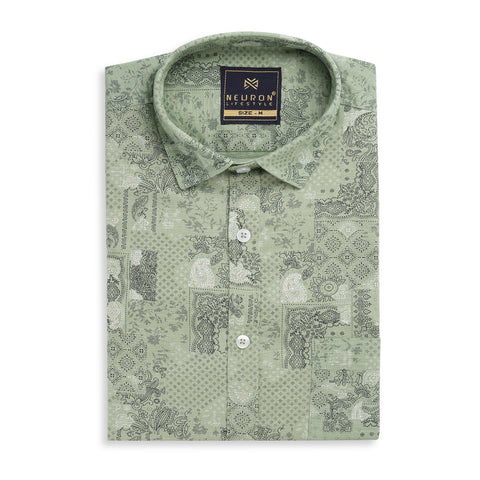 Moss Green Printed Half Sleeves Shirt