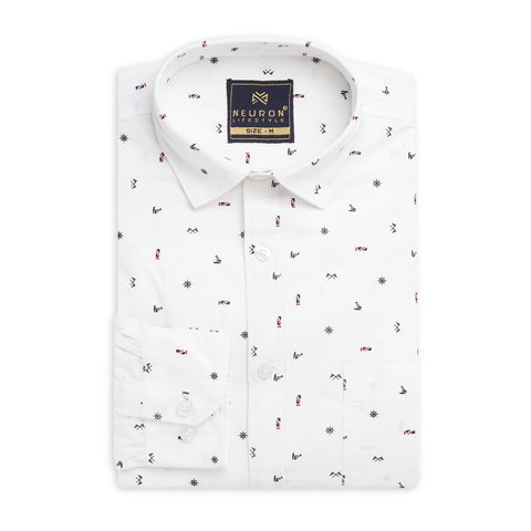 Men White Printed Full Sleeves Shirt