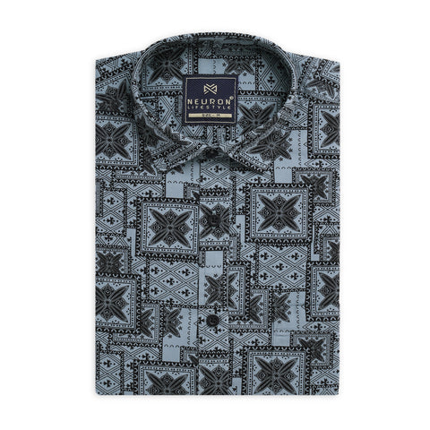 Black And Blue Floral Half Sleeves Shirt