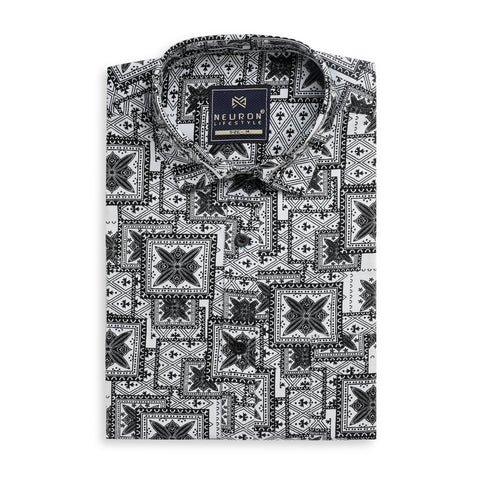 Black And White Floral Half Sleeves Shirt