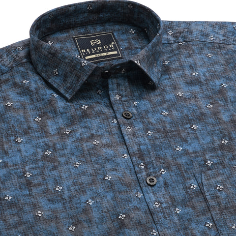 Men Royal Blue Printed Full Sleeves Shirt