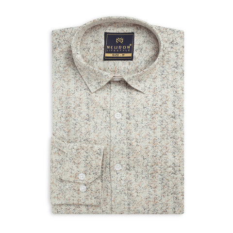 Men Cream Printed Full Sleeve Shirt