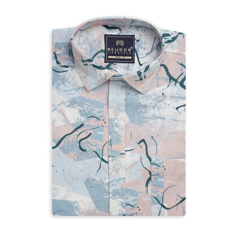 Men White and Pink Printed Half Sleeves Shirt