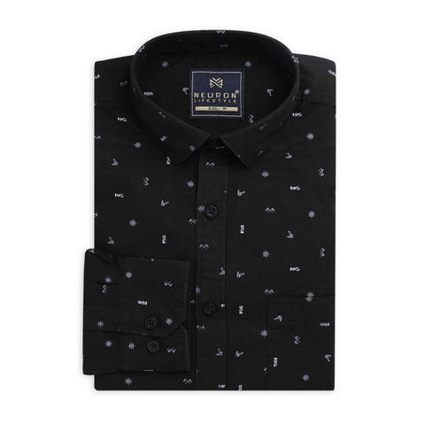 Men Black Printed Full Sleeves Shirt