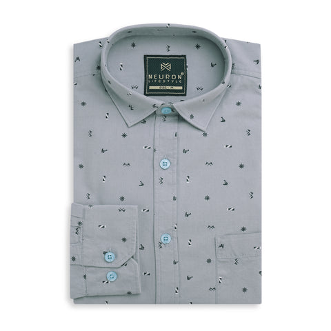 Men Silver Grey Printed Shirt