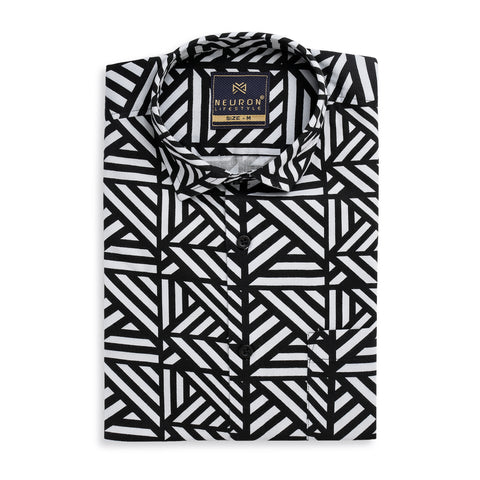 Black And White Criss Cross Half Sleeves Shirt