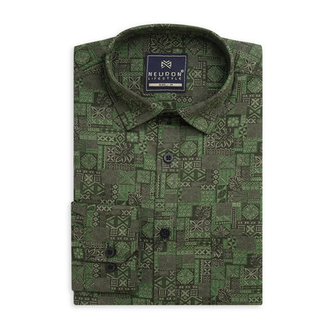 Men Green Printed full sleeves shirts