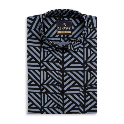 Black And Grey Criss Cross Half Sleeves Shirt