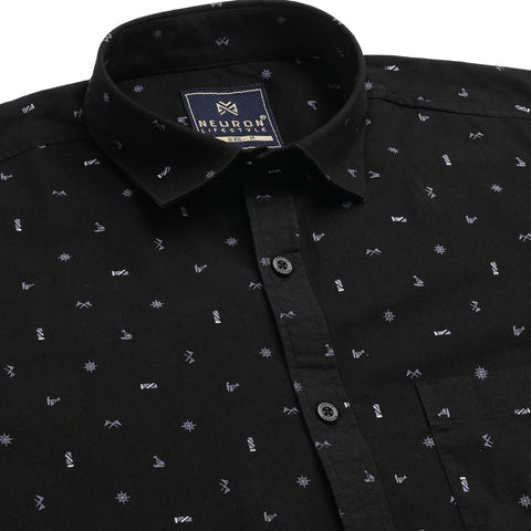 Men Black Printed Full Sleeves Shirt