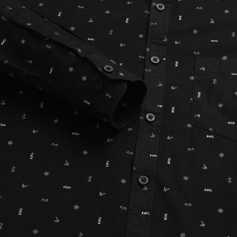 Men Black Printed Full Sleeves Shirt