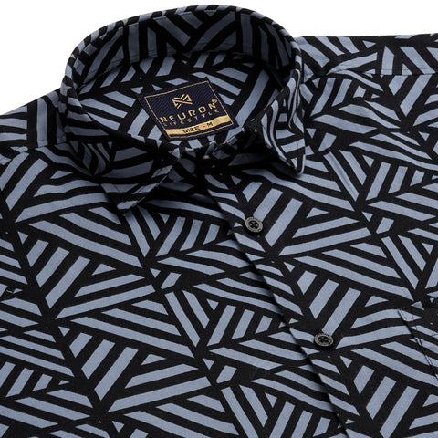 Black And Grey Criss Cross Half Sleeves Shirt