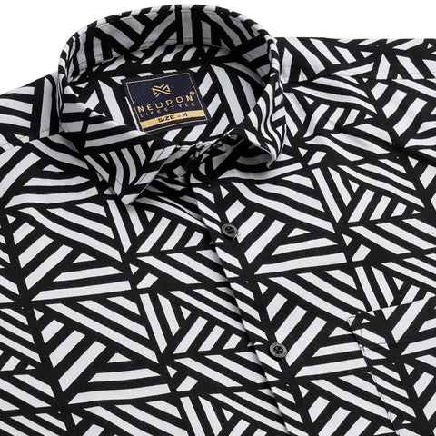 Black And White Criss Cross Half Sleeves Shirt