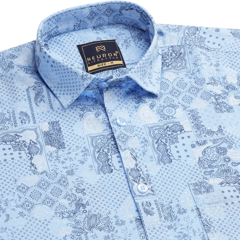 Powder Blue Printed Half Sleeves Shirt