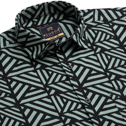 Black And Green Criss Cross Half Sleeves Shirt