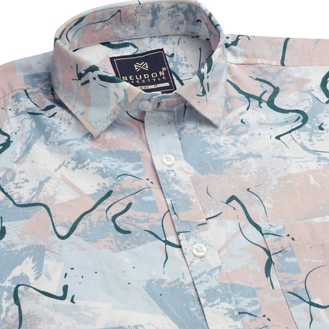 Men White and Pink Printed Half Sleeves Shirt