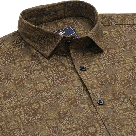 Men Brown Printed Full Sleeves Shirt