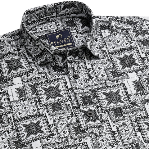 Black And White Floral Half Sleeves Shirt
