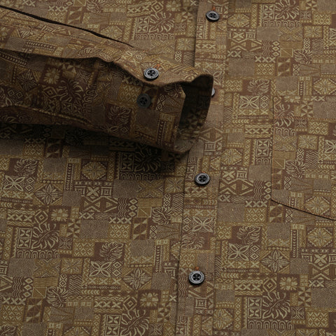 Men Brown Printed Full Sleeves Shirt