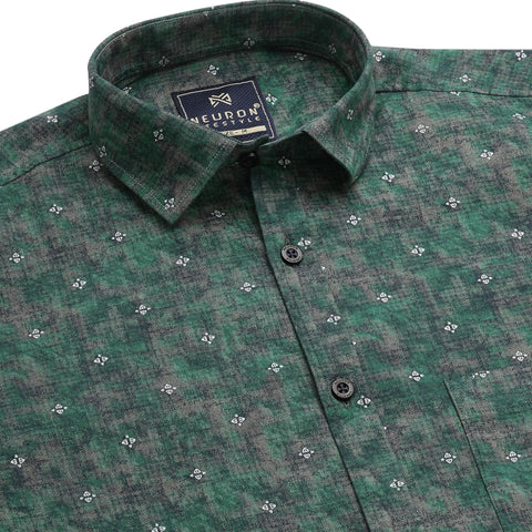 Men Forest Green Printed Full Sleeves Shirt