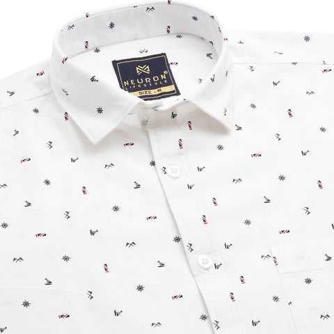 Men White Printed Full Sleeves Shirt