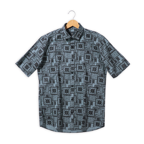 Black And Blue Floral Half Sleeves Shirt