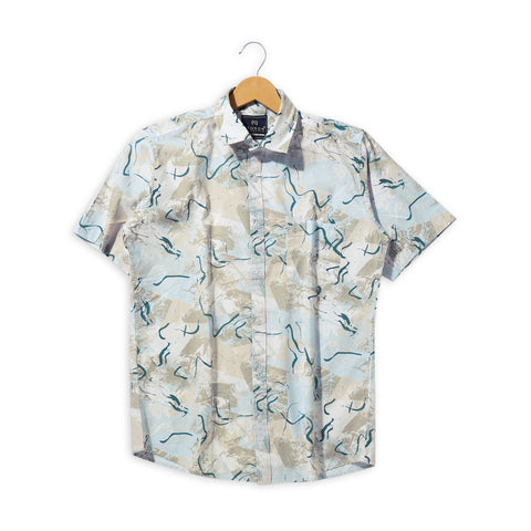 Men White and Brown Printed Half Sleeves Shirt